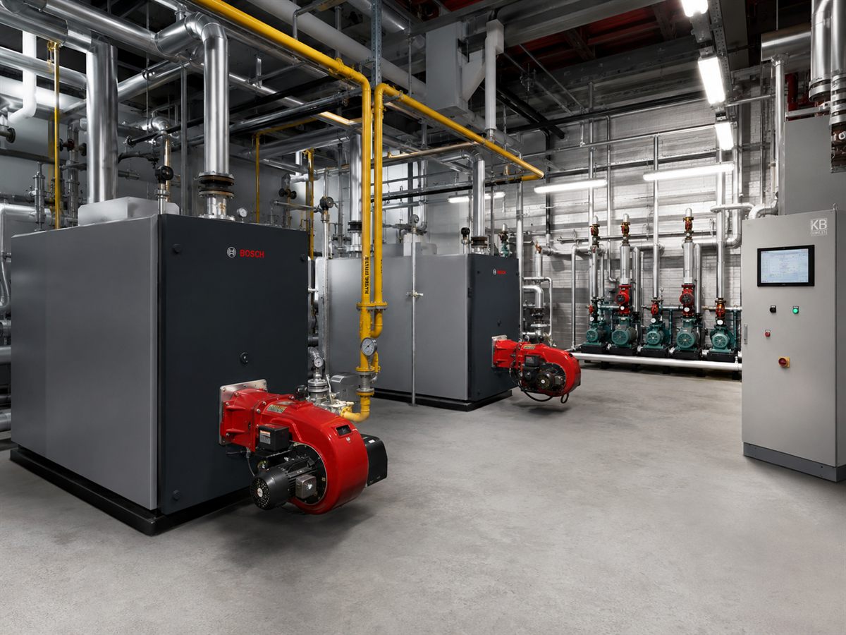 Commercial heating system with gas boilers in a Birmingham plant room